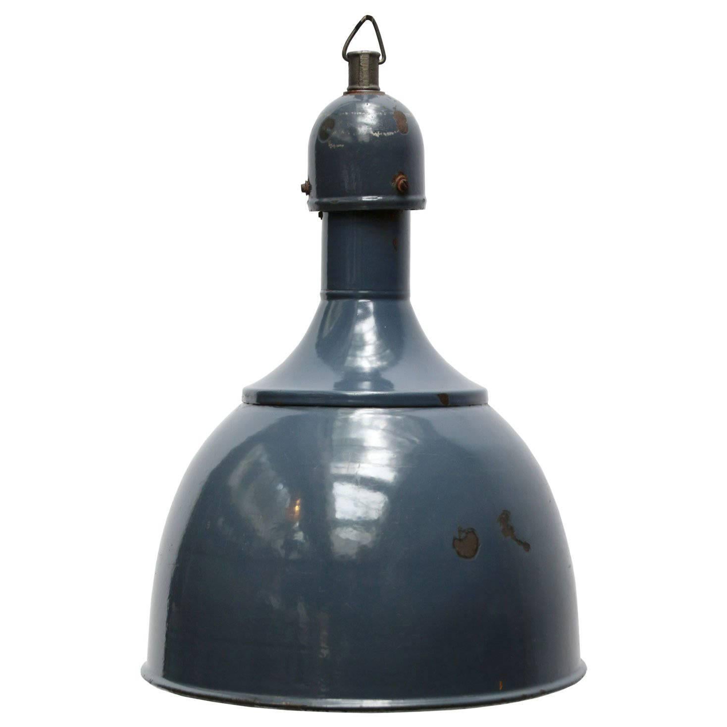 Vintage Industrial Factory Pendant Light Blue Enamel 