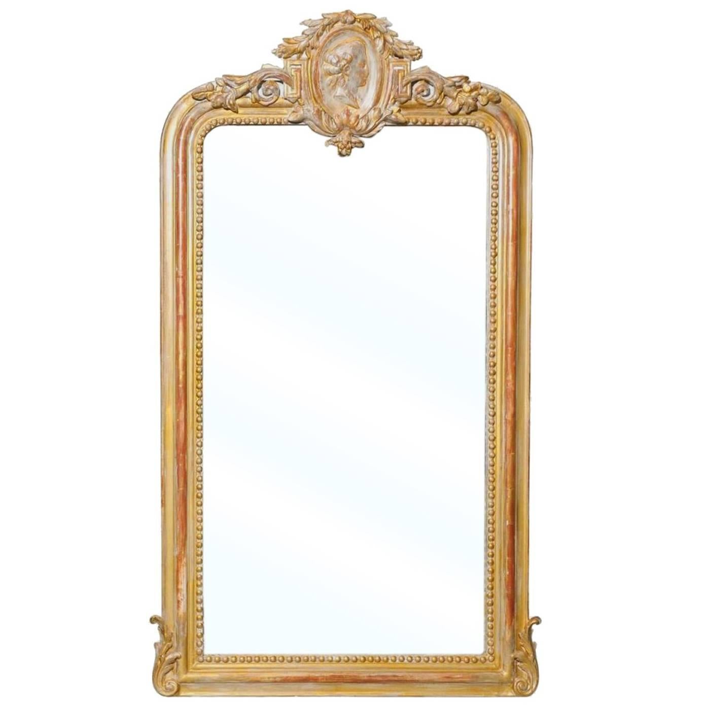 Gold and Silver Gilt French Neoclassical Style Mirror with Greek Profile Cameo