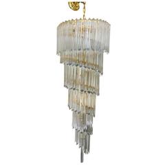 Tall Venini Crystal and Brass Spiral Chandelier