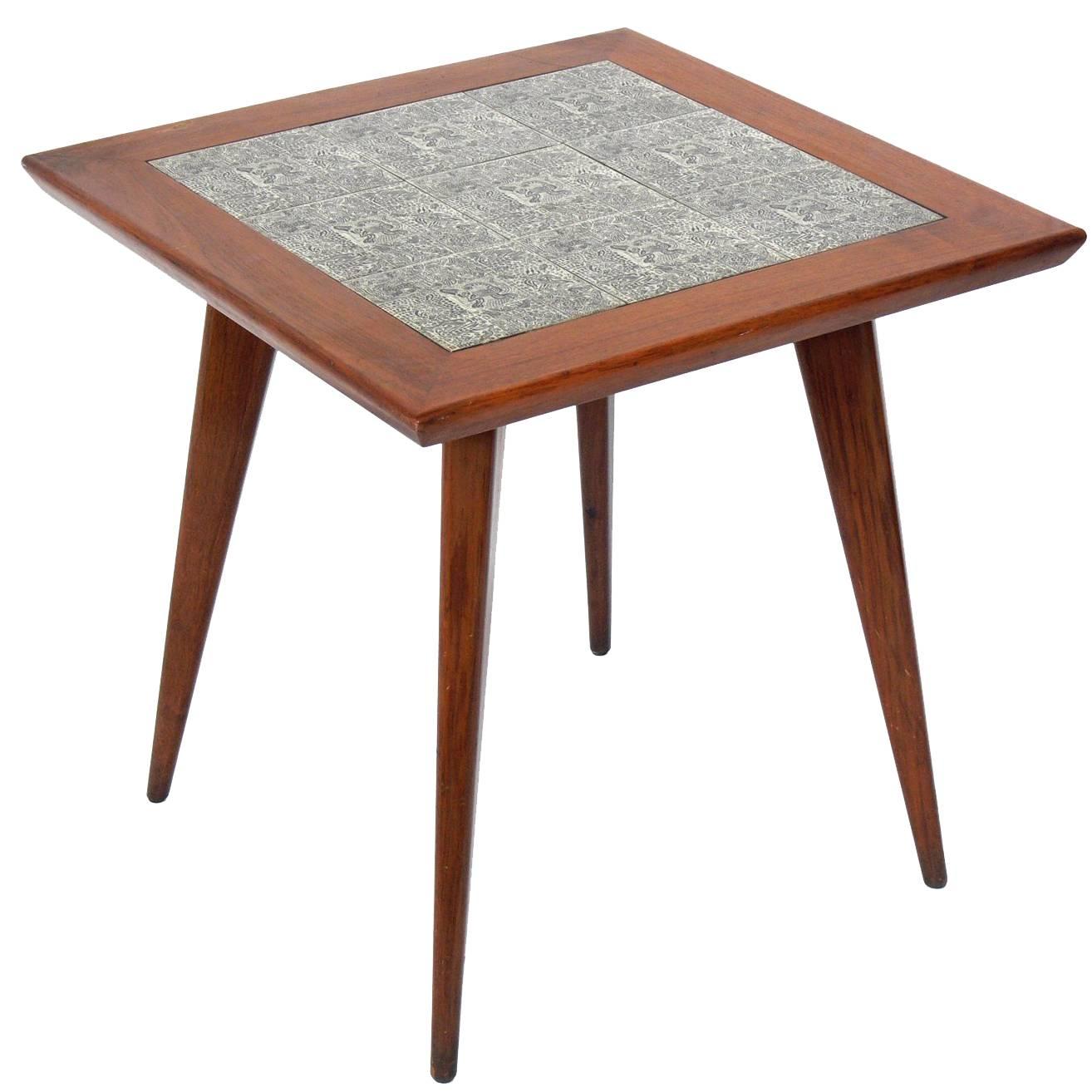 Brazilian Mid-Century End Table with Inset Tiles