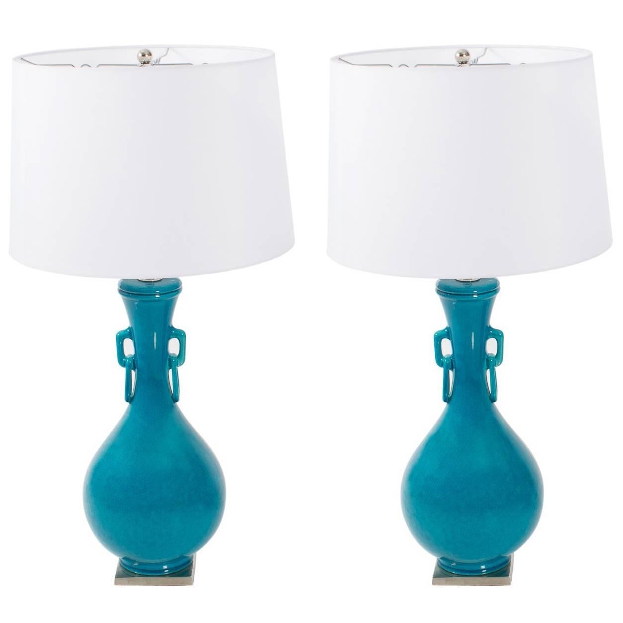 Pair of Glaze Ceramic Lamps For Sale