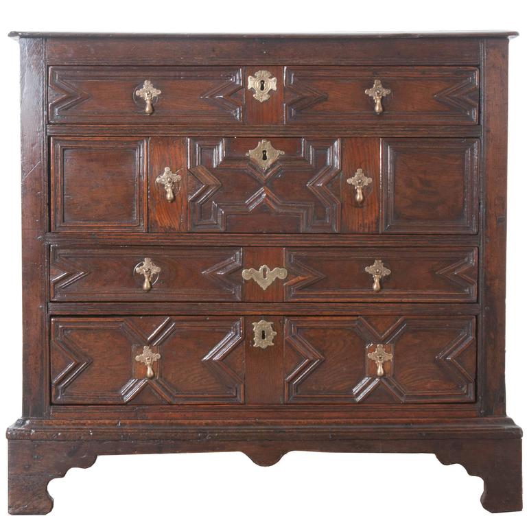 18th Century English Jacobean Oak Chest of Drawers at 1stDibs