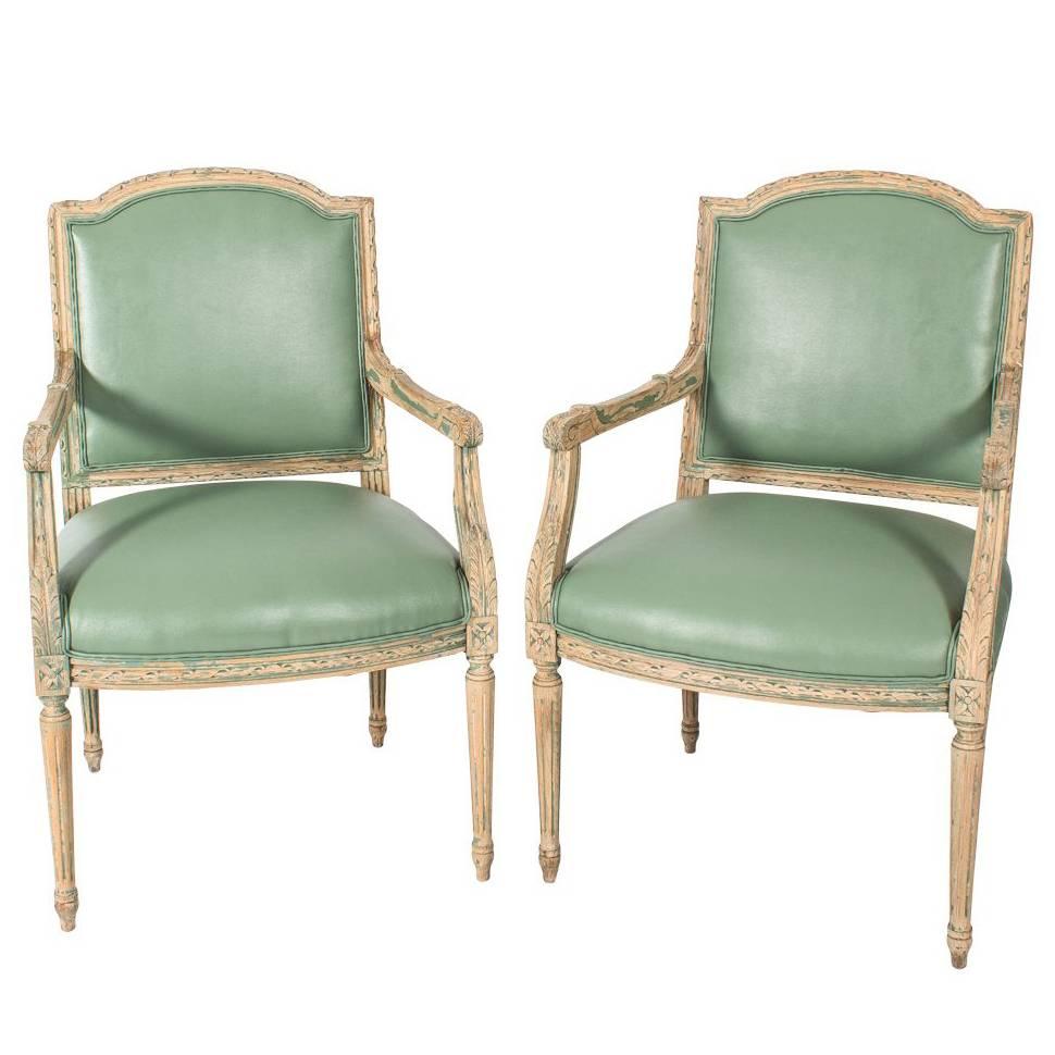 Pair of Mint Green Leather Chairs