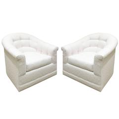 Pair of Chic Tufted Barrel Back Lounge Chairs by Directional, 1960s