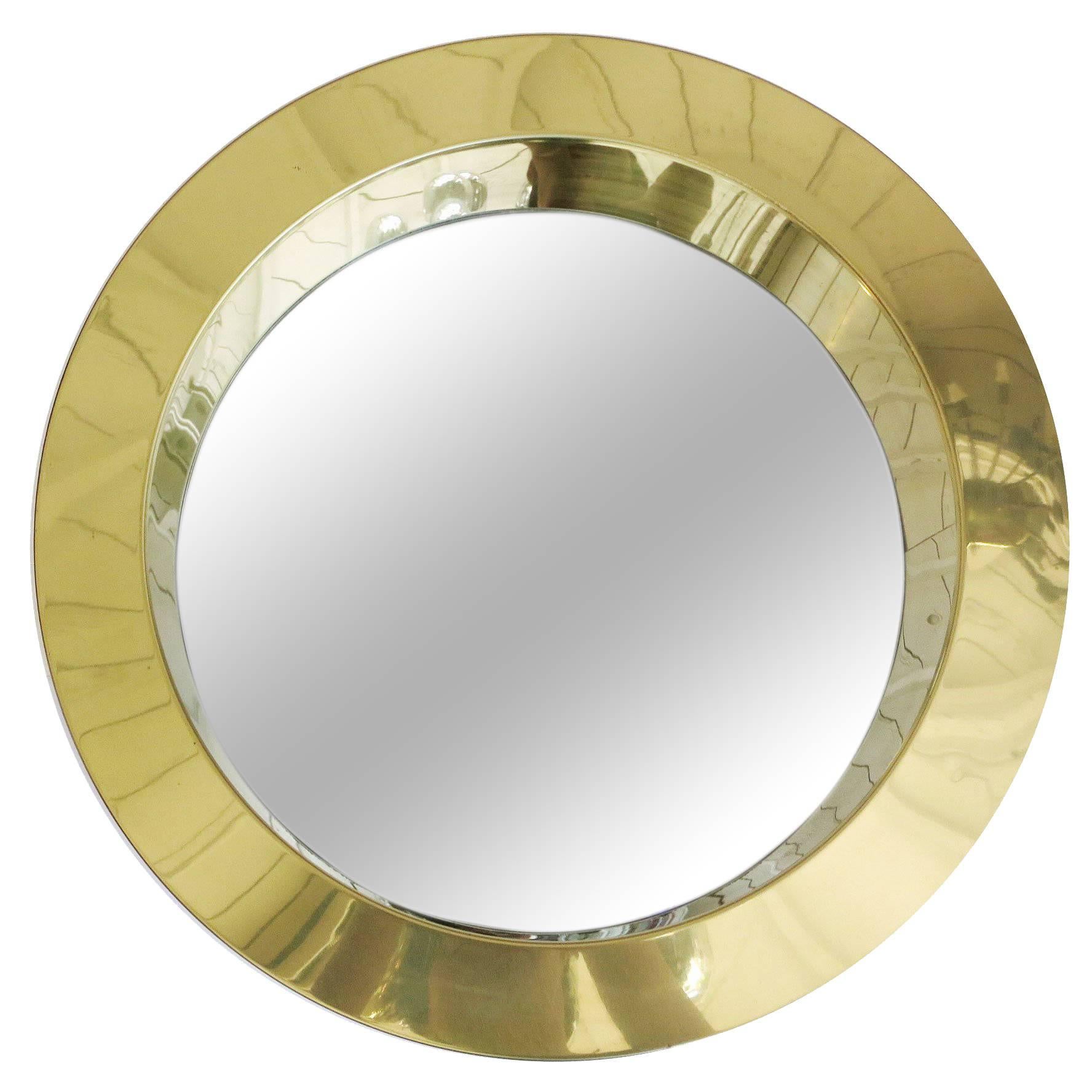 Large 24" Brass Disco Porthole Mirror by Curtis Jere, circa 1976