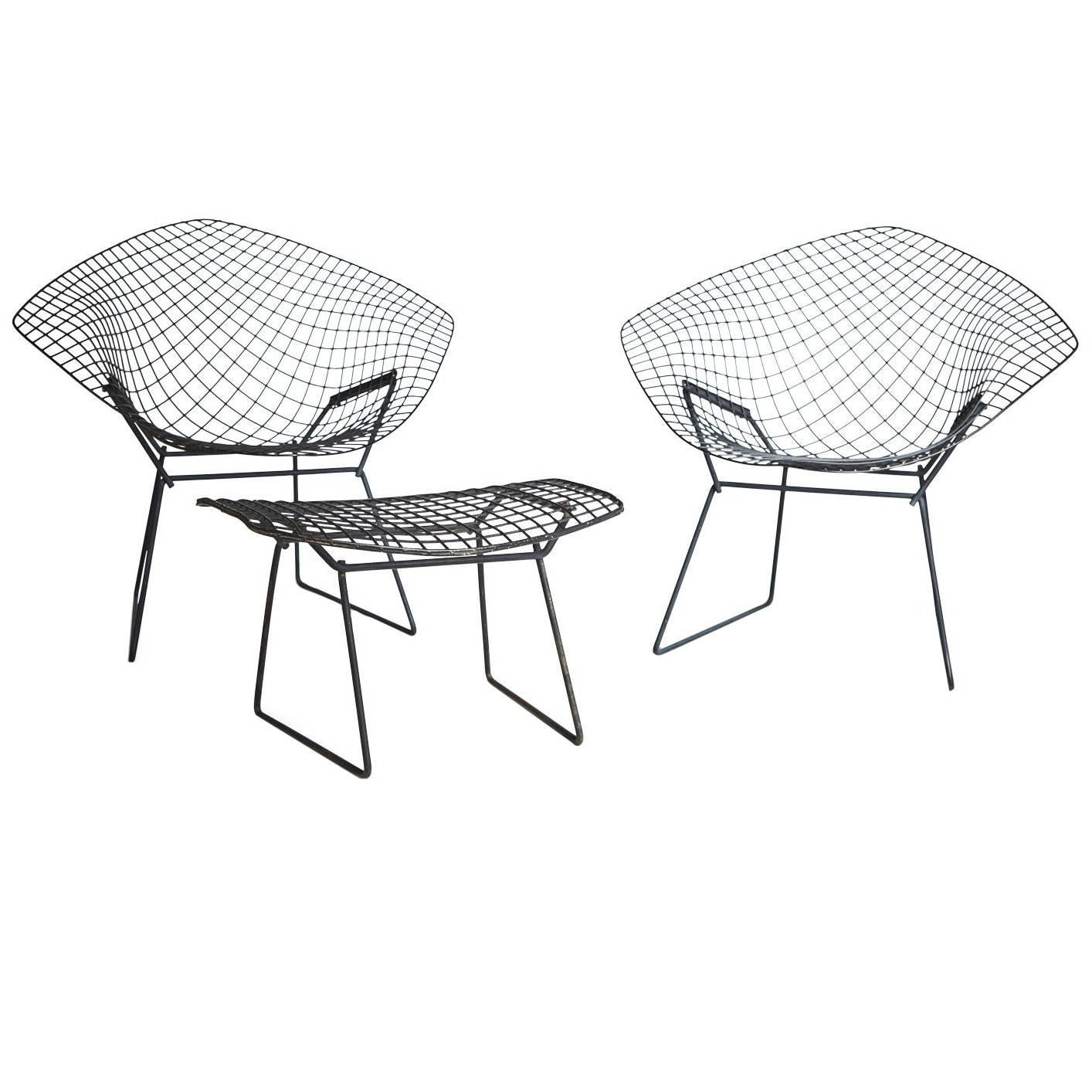 Harry Bertoia Diamond Chair and Ottoman for Knoll