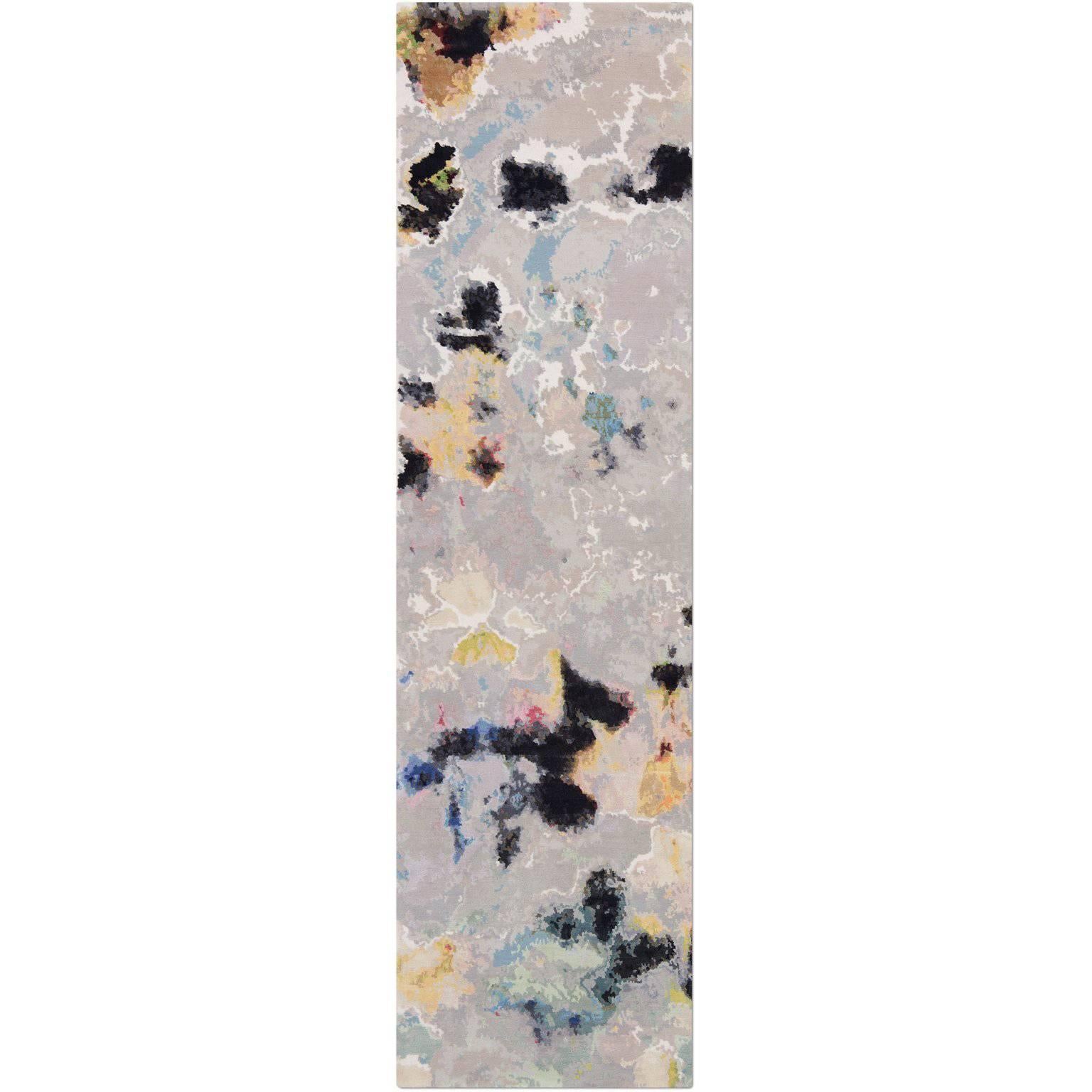 'Watercolors No. 03' Hand-Knotted Tibetan Contemporary Abstract Rug Wool & Silk For Sale