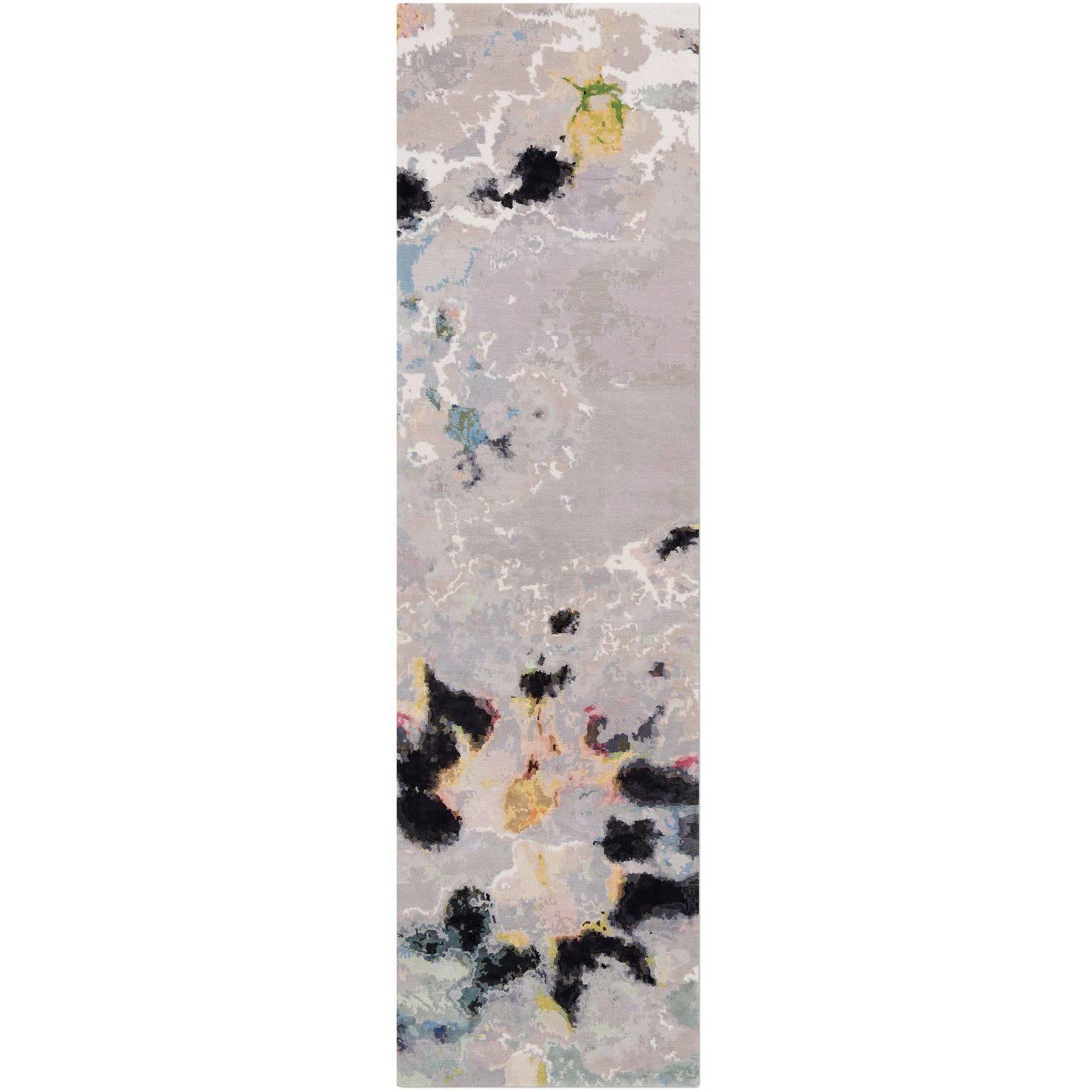 'Watercolours No. 01' Hand-Knotted Tibetan Contemporary Abstract Rug Wool & Silk For Sale