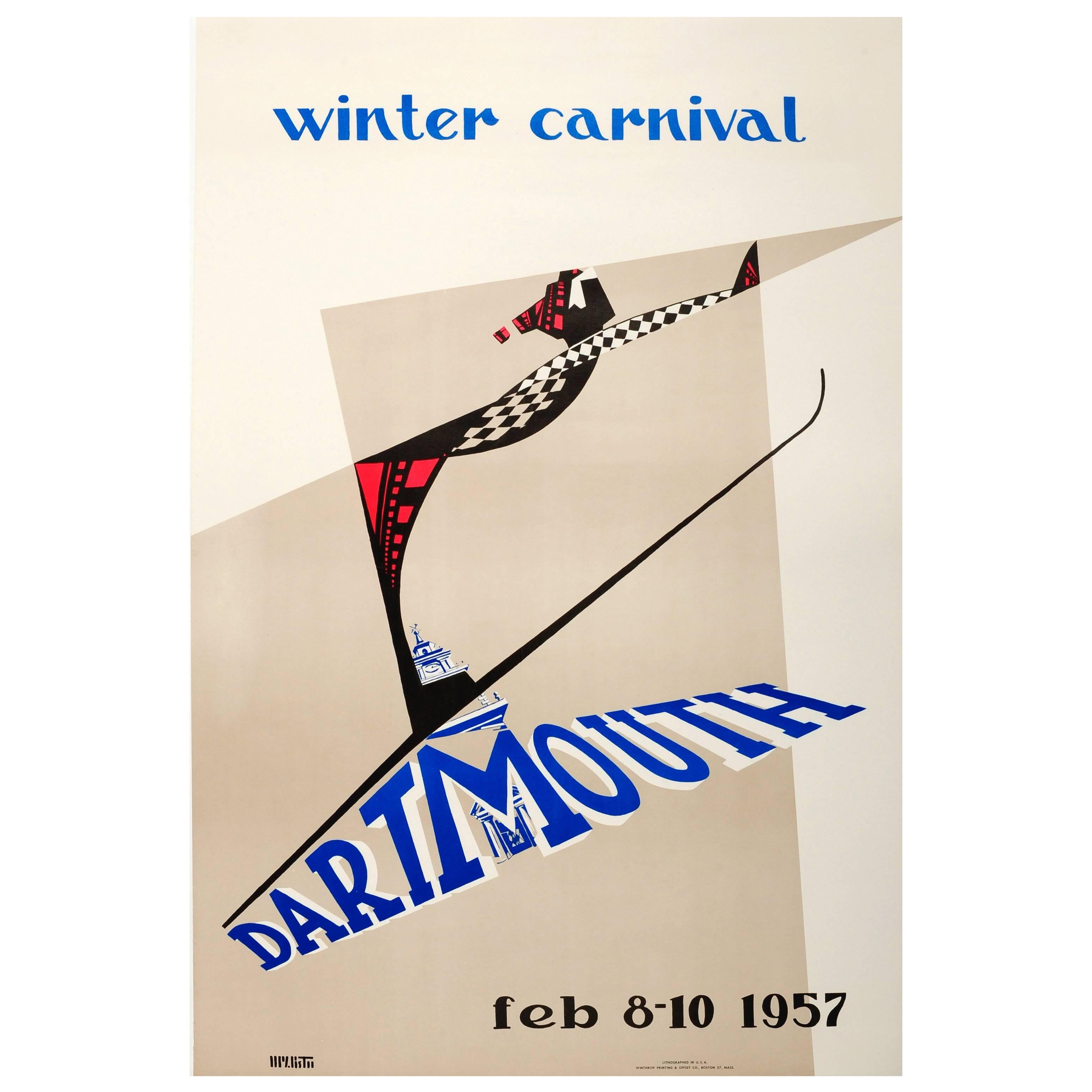 Original Vintage Skiing Event Poster for the Annual Dartmouth Winter Carnival
