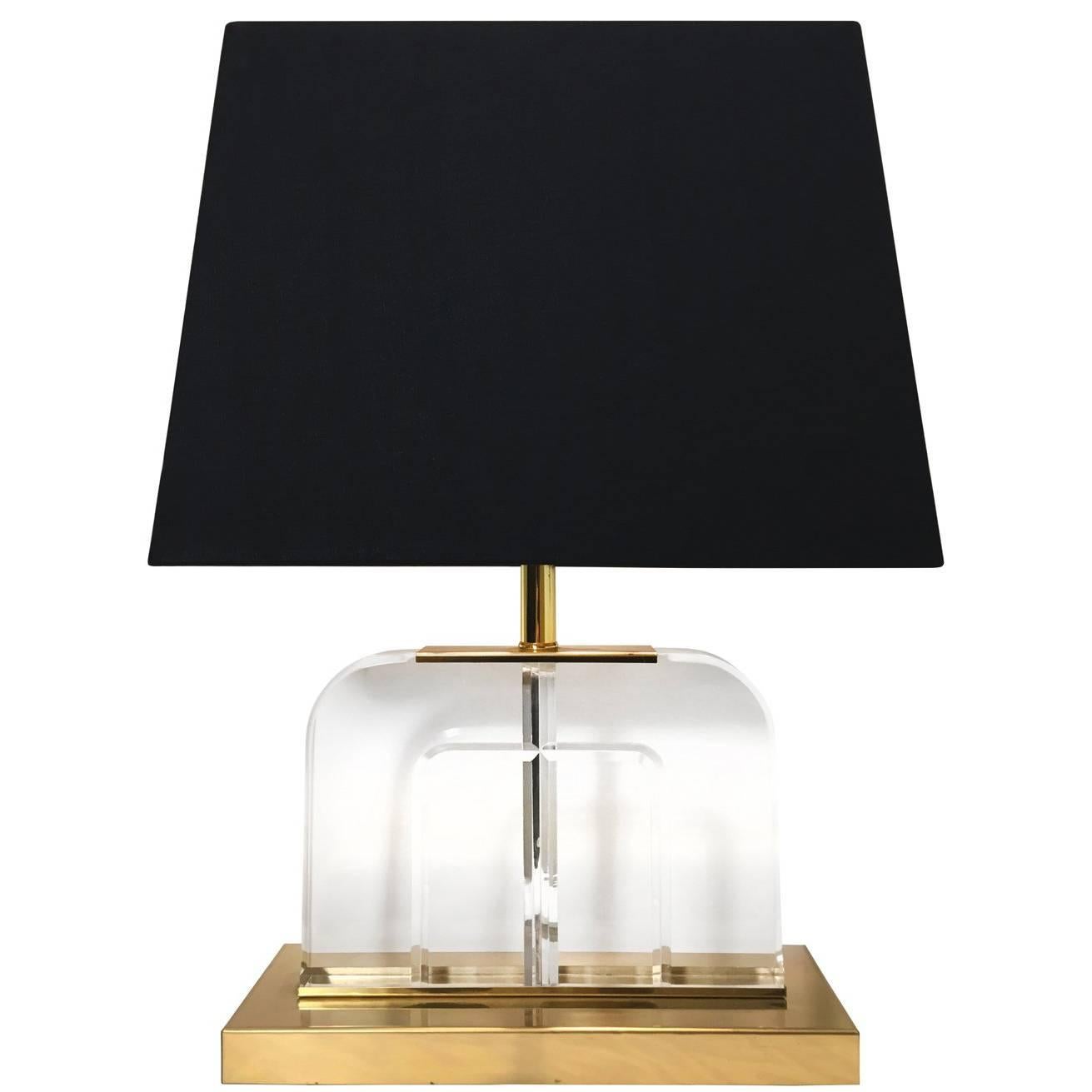 Curved Lucite and Brass Table Lamps