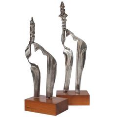 Set Two Cast Aluminum Modernist Abstract Sculptures 2