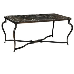 Wrought Iron Coffee Table with Black Sea Shell Marble
