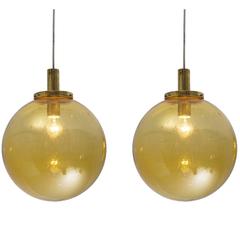 Set of Two Large Pendants in Brass and Colored Glass 4