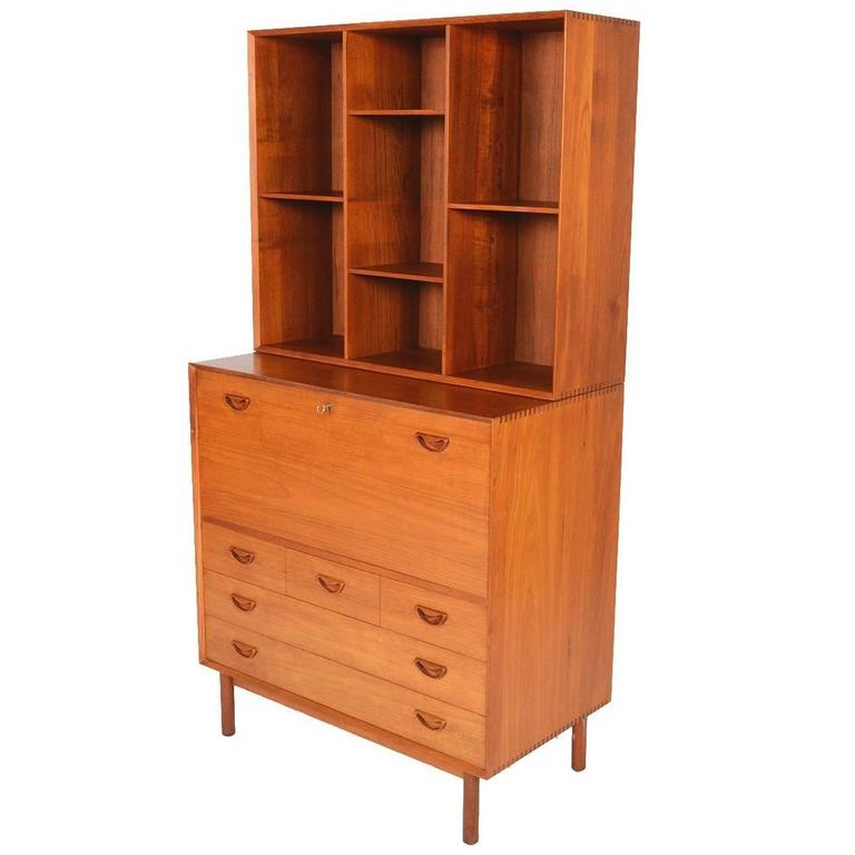 Peter Hvidt Modular Teak Secretary Desk With Bookcase Hutch