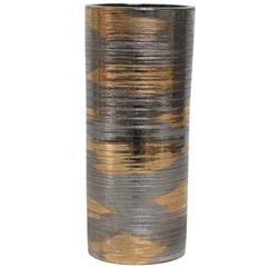 Bitossi Ceramic Vase Brushed Metallic Gold Platinum, Italy, 1960s 5