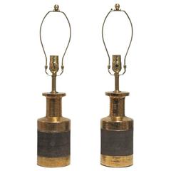 Pair of Bitossi Gold Ceramic Table Lamps, Italy, 1960s 11