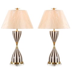 Sexy Pair of Restored Hand-Painted Hourglass Lamps in Chocolate and Cream