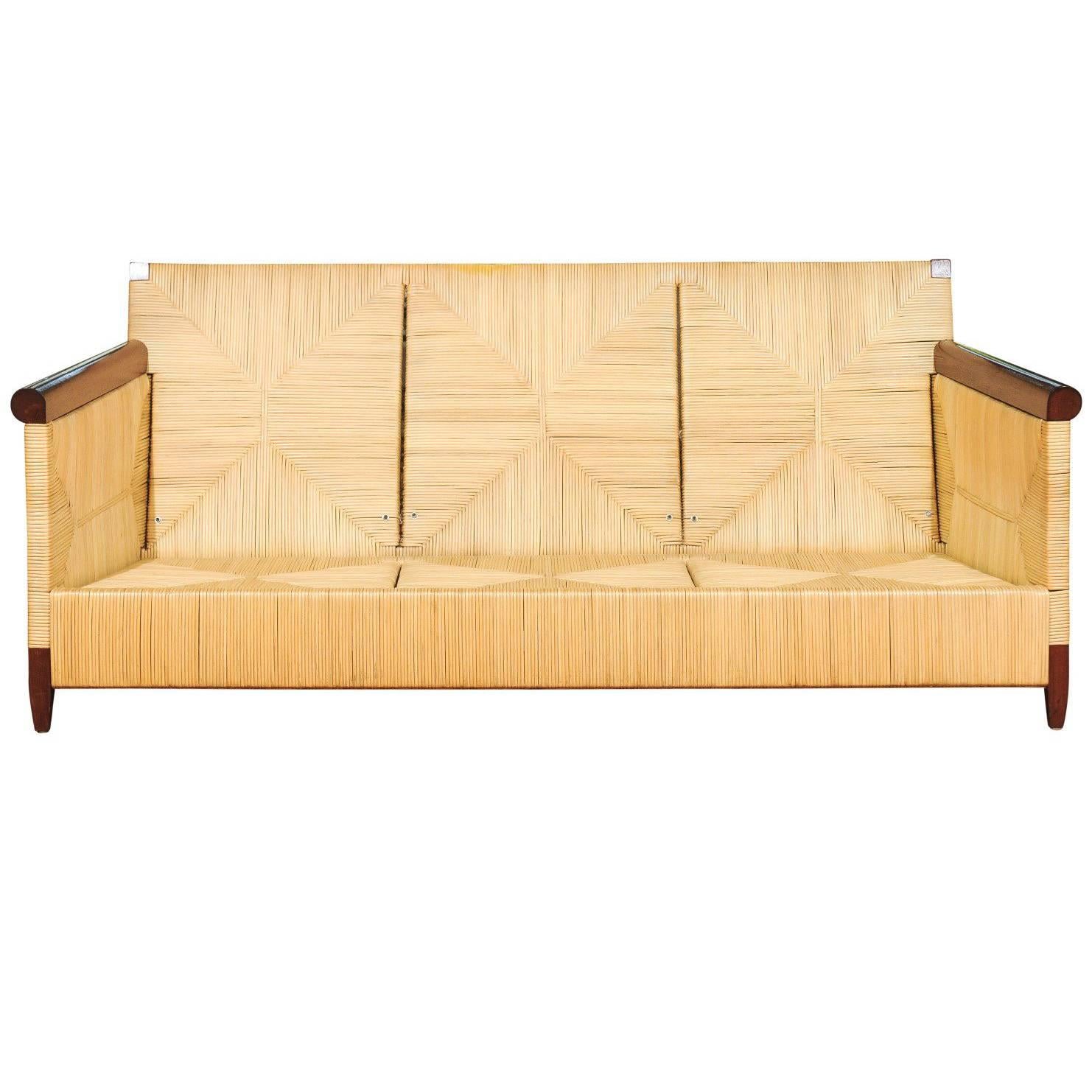 Superb Mahogany and Wicker Sofa by John Hutton for Donghia