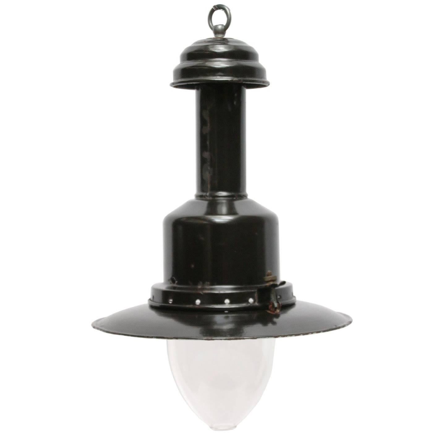 Black Greek Enamel Industrial Fishermans Lamp Pendant Clear Glass