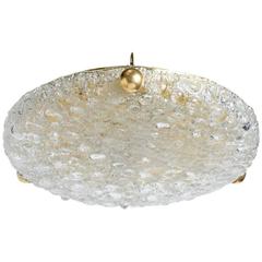 Mid-Century Flush Mount Chandelier with Textured Glass by Kaiser