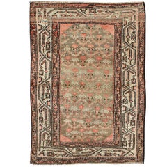 Antique Persian Hamadan Carpet with Tribal Designs in Taupe, Ivory and Orange