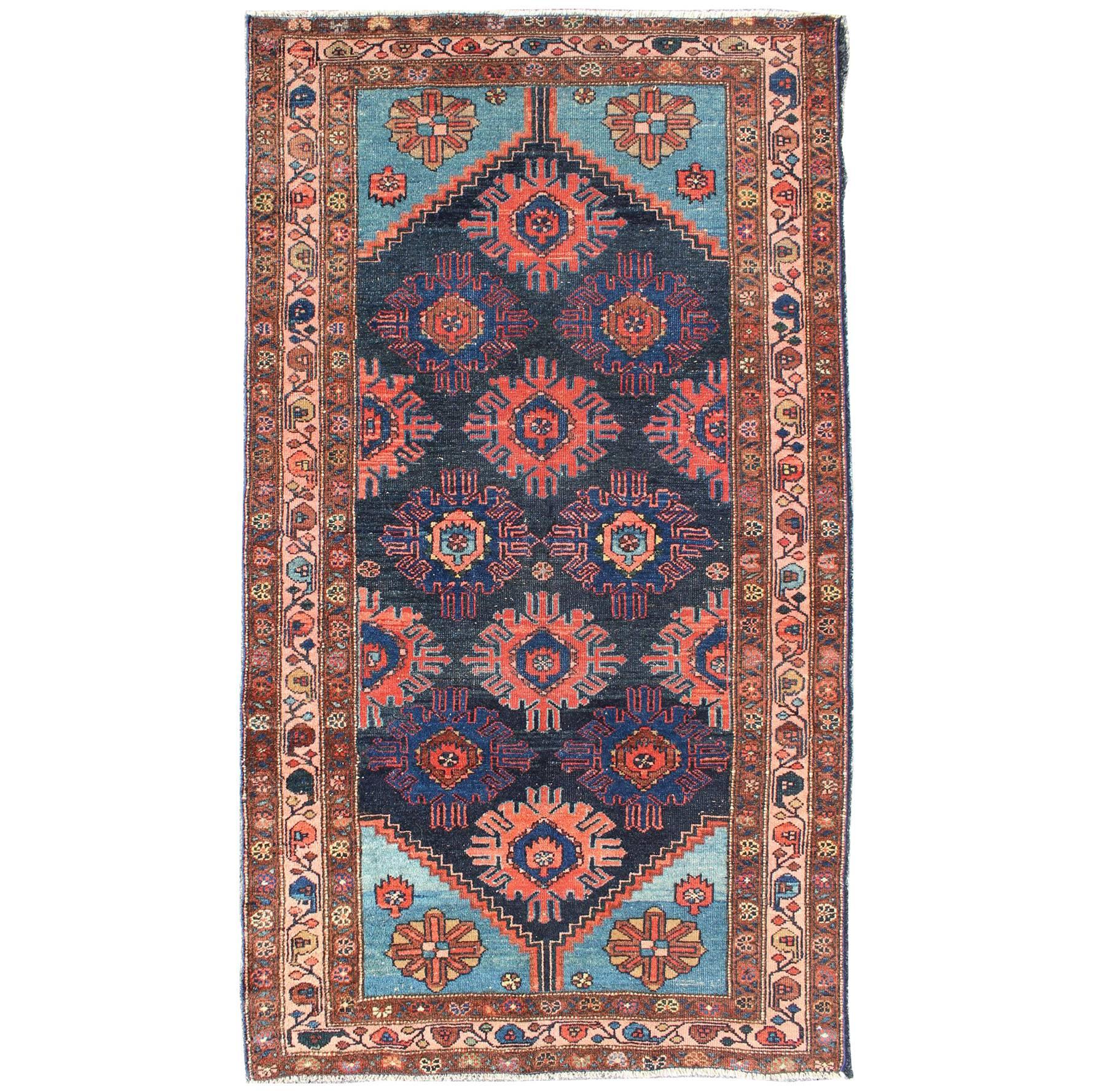 Antique Persian Malayer Carpet with Sub-Geometric Floral Design