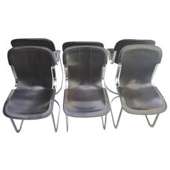 Black Leather Chairs by Willy Rizzo for Cidue, 1970s, Set of Six