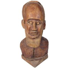 Antique Folk Art Chip Carved Wood Head of a Bearded Man 2