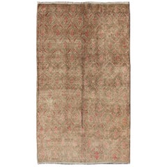 Turkish Tulu Rug with All-Over Repeating Design in Light Green, Red and Cream