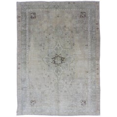 Vintage Muted Turkish Oushak Carpet with Center Medallion Design in Grey, Sand & Taupe