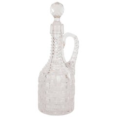 Antique American Brilliant Cut Glass Decanter with Basketweave Detailing