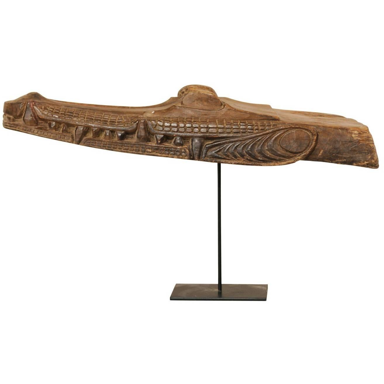 Hand Carved Crocodile Wood Boat Prow from a Papua New Guinea Village Canoe