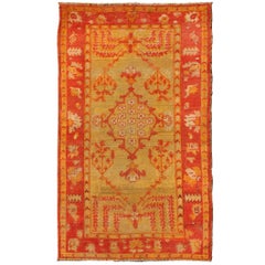 Antique Turkish Oushak Rug With Willow Trees Design in Orange Red & Yellow-Green