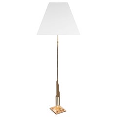 Retro Mid-Century Modernist Floor Lamp in Polished Brass with Custom Lucite Shade