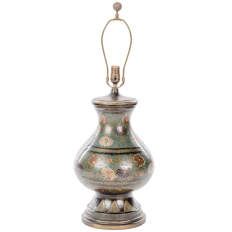 Antique Floral Cloisonne Vase Lamp For Sale at 1stDibs