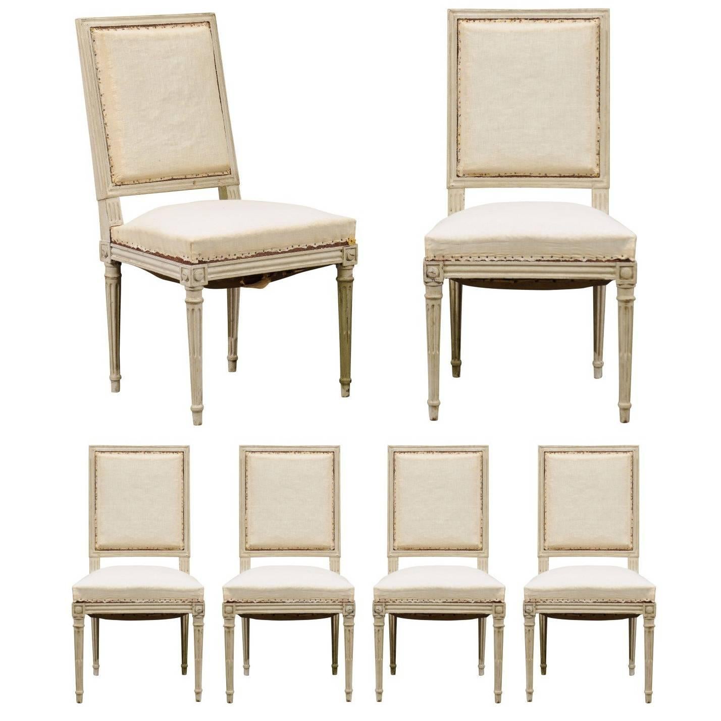 Set of Six Louis XVI Swedish Style Dining Room Upholstered Chairs from the 1900s