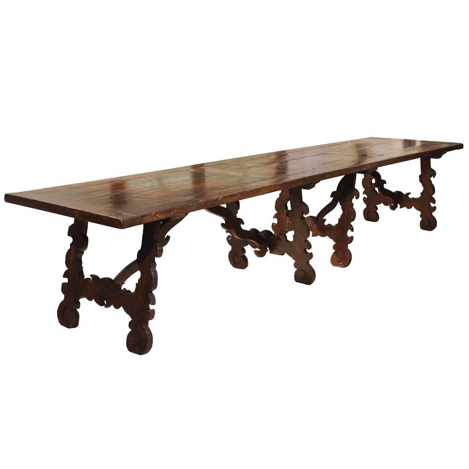 19th Century Catalonian Dining Table with Baroque Style Lyre Legs