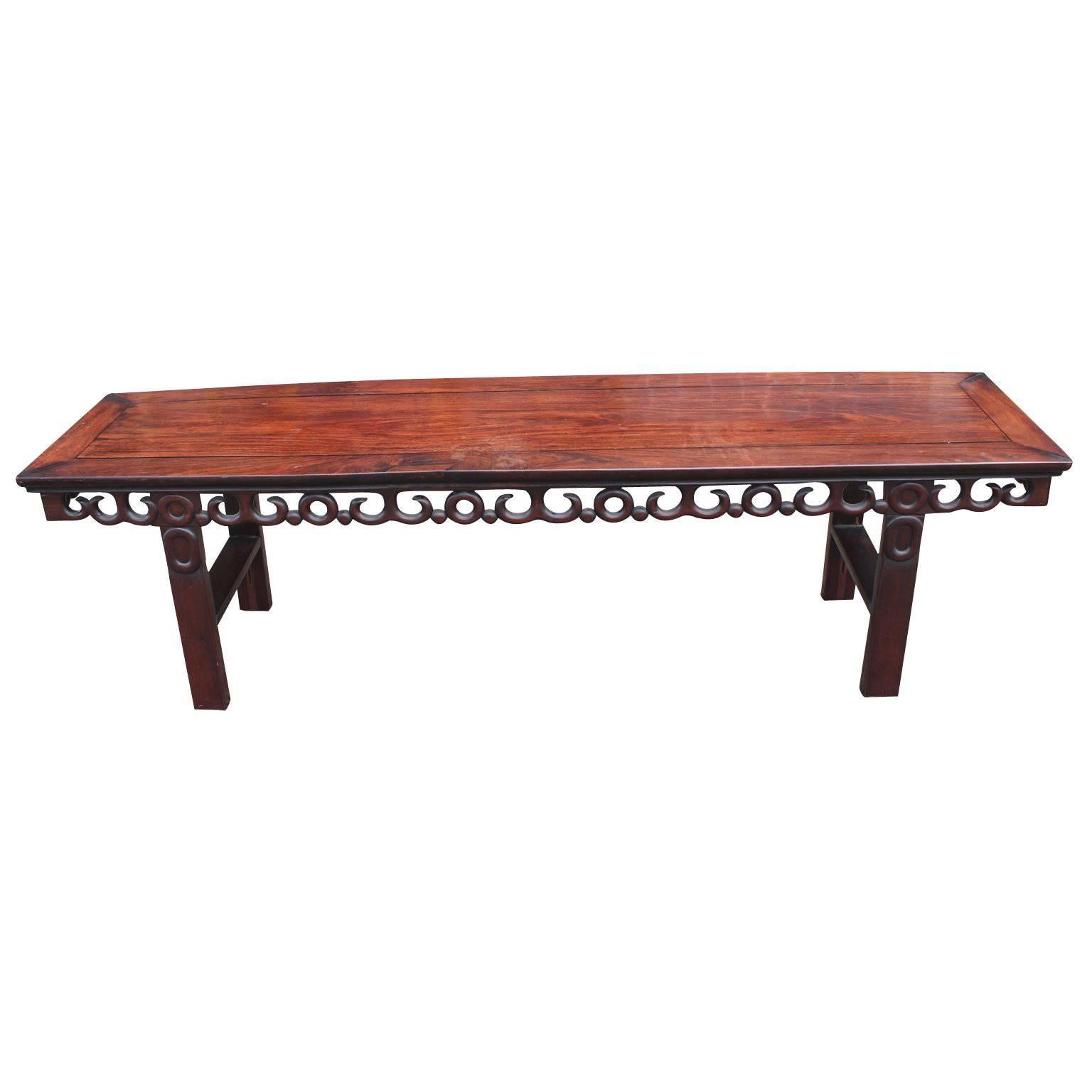 Mahogany Chinese Carved Bench or Console Table