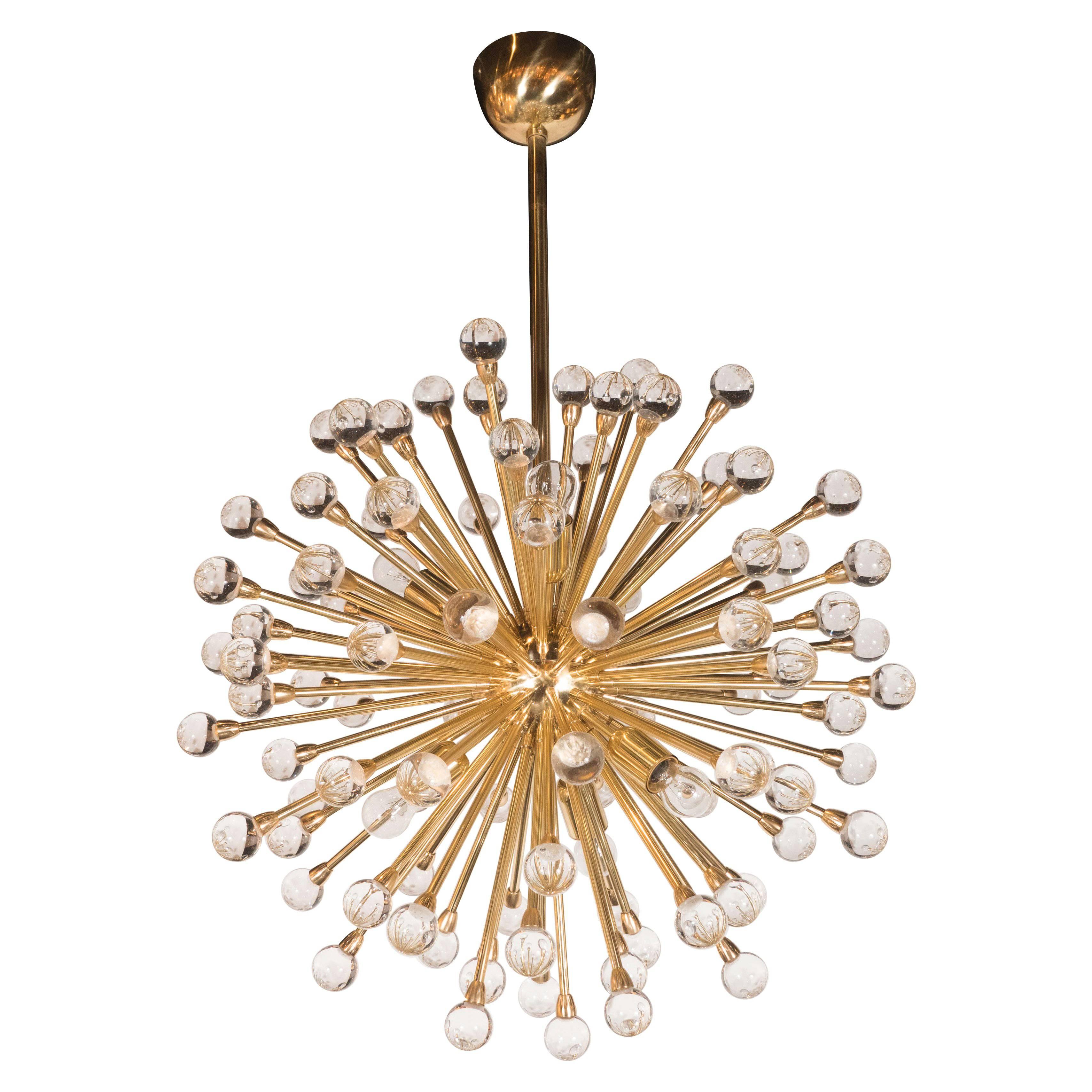 Modernist Murano Sputnik Chandelier in Brass with Handblown Crystal Orbs