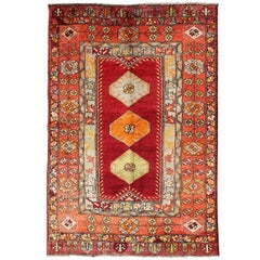Vintage Turkish Oushak Rug with Colorful Three-Medallion Design 
Floral Borders