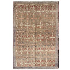 Vintage Turkish Carpet with All-Over Design Set on Light Taupe Field