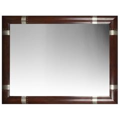 Modernist Mirror with Wood Frame and Silvered Inlaid Patterns 3