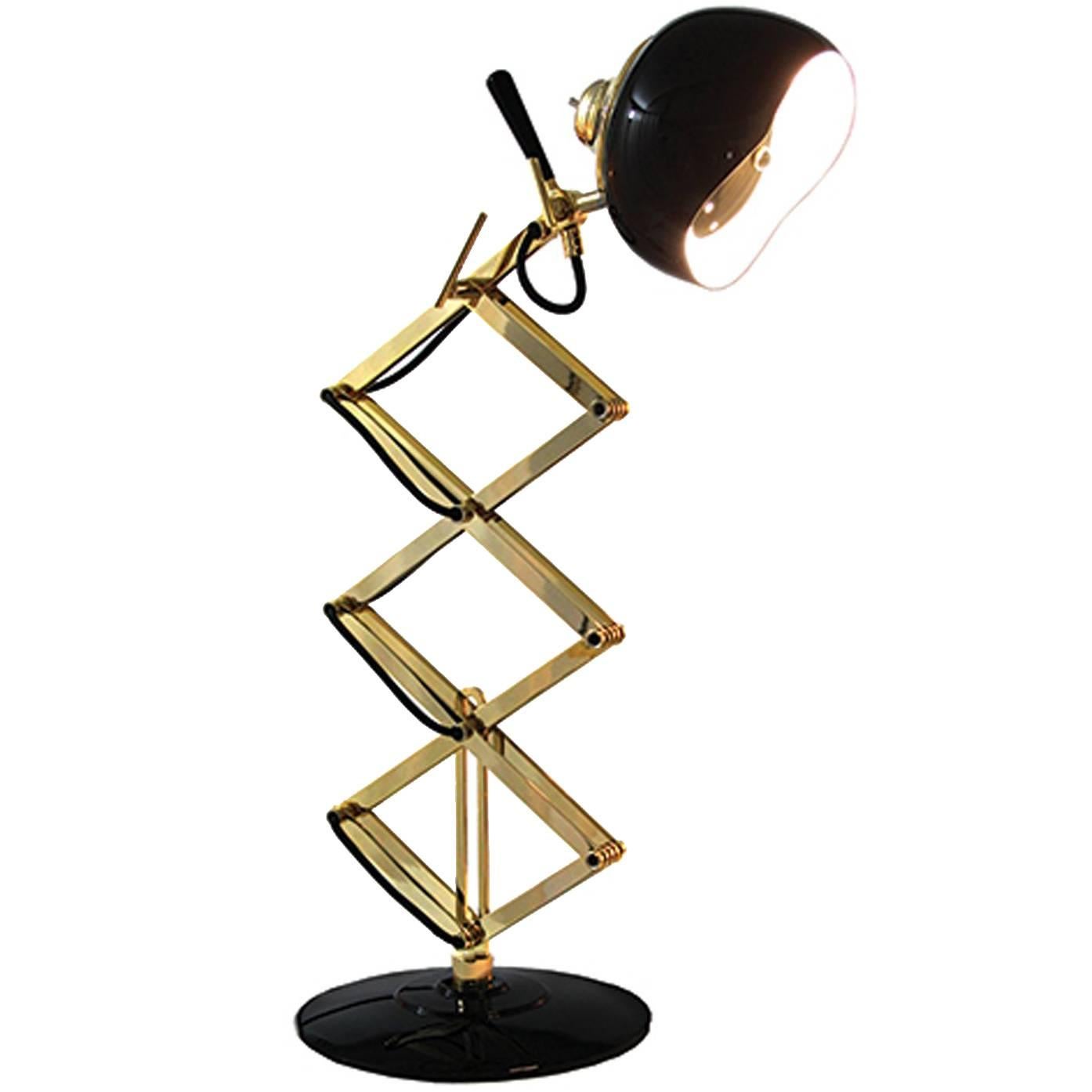 Retro Folding Table Lamp in Glossy Black Finish and Gold Plate Structure