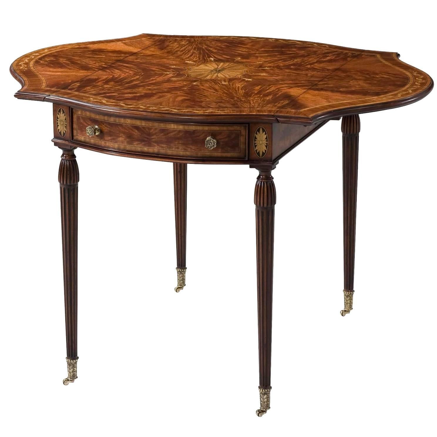 Flame Mahogany and Satinwood Marquetry Pembroke Table For Sale