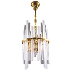 Gilt Brass and Crystal Glass Rods Chandelier by Palwa, 1960s