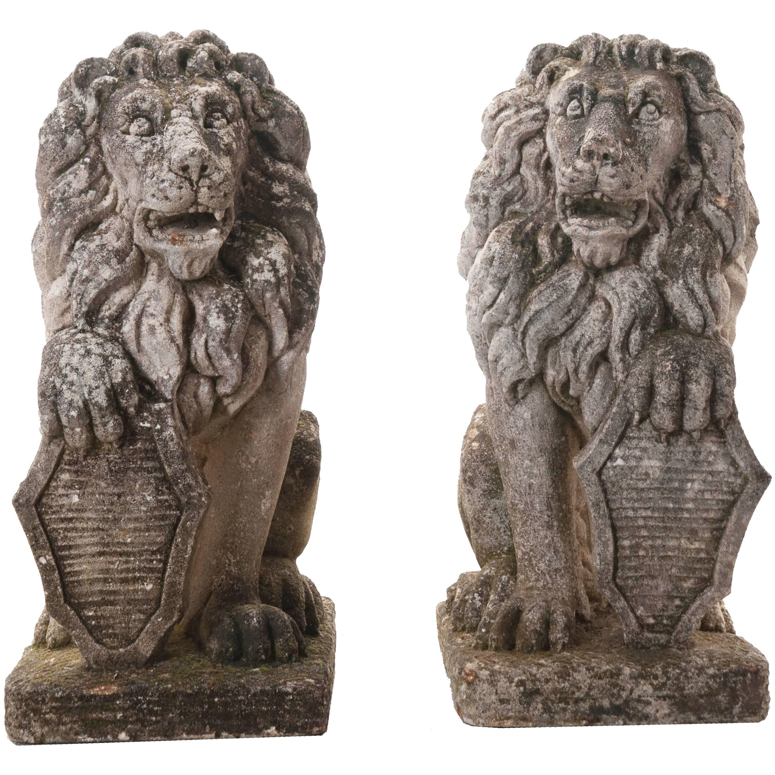 Pair of 19th Century English Stone Lions
