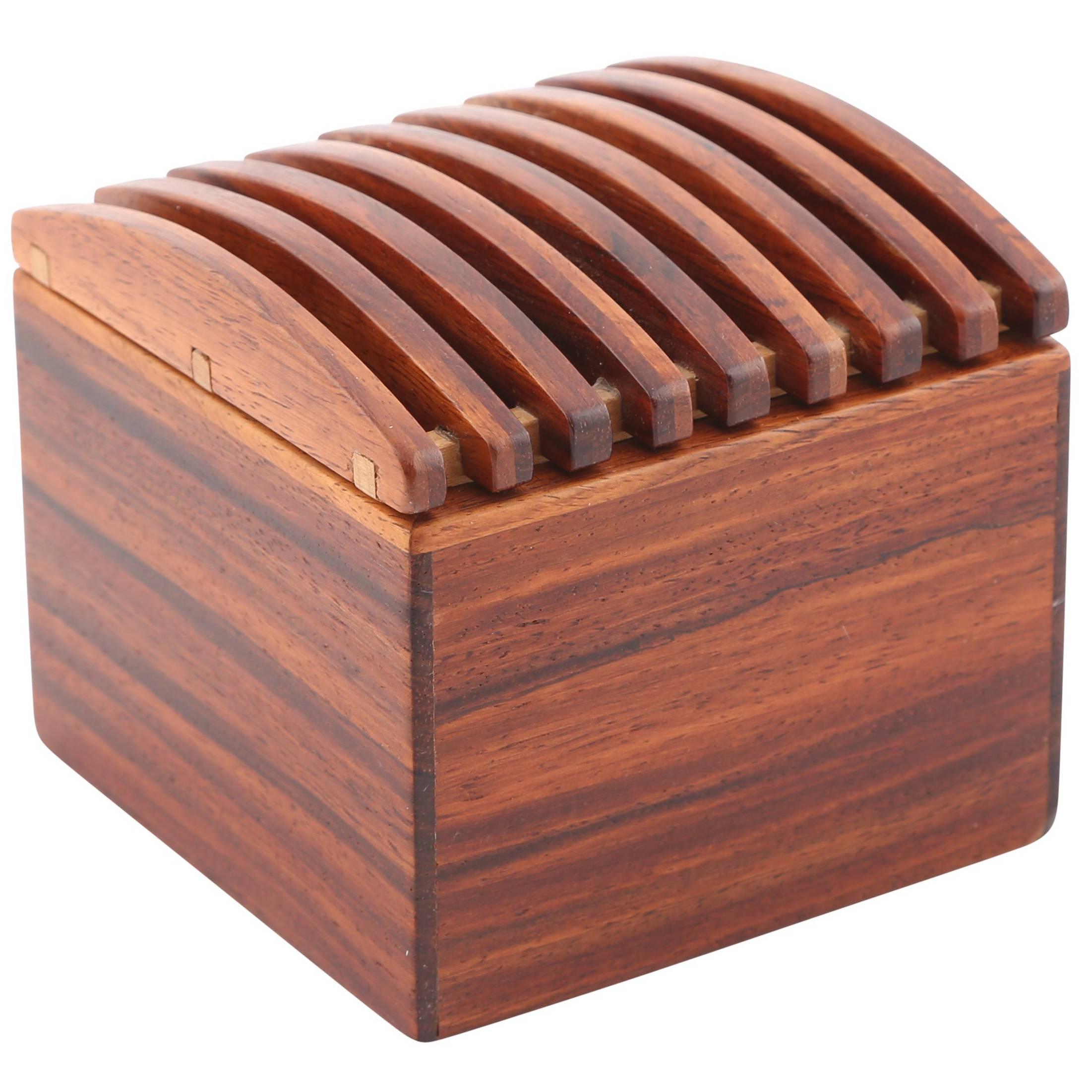 Exotic Wood Box with Ribbed Lid by Jerry Madrigale, circa 1980s For Sale