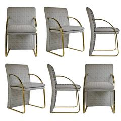 Set of Six Brass Dining Chairs in the Style of Milo Baughman for DIA