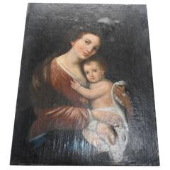 Early 19th Century Oil on Canvas Madonna and Child