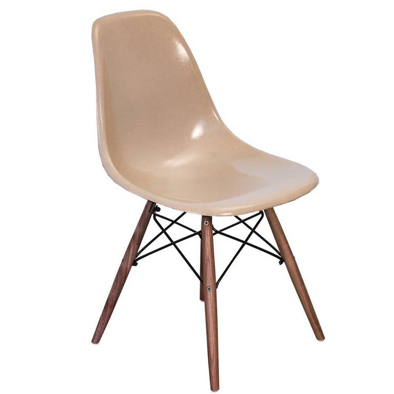 Eames Fiberglass Greige Shell Chair On Walnut Dowel Base For Sale At 1stdibs